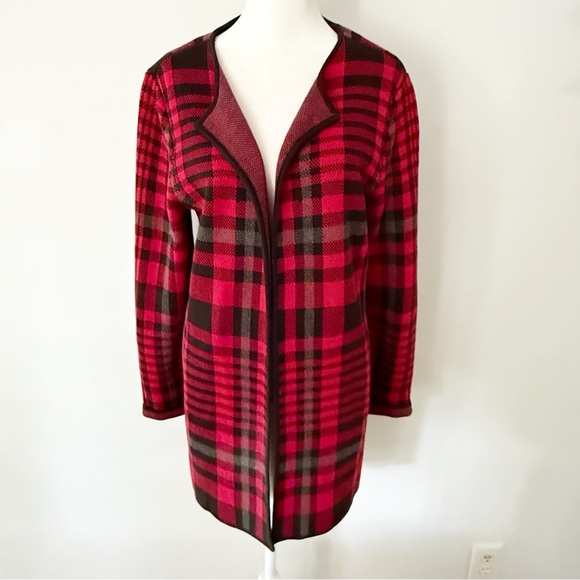 Talbots Womens Plaid Long Heavyweight Cardigan Medium Classic Old Money Casual - Picture 1 of 6